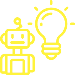 A illustration of a robot with a lit lightbulb on its side.