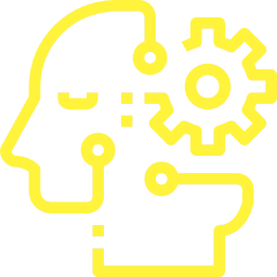 An illustration of a gearwheel combined with a human head.